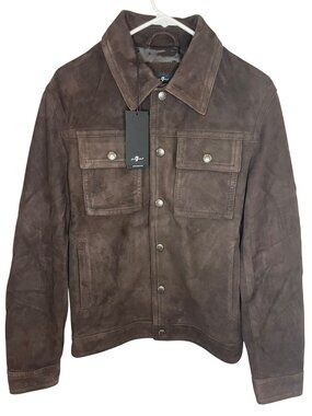Modern Trucker Suede Espresso Jacket Medium Snap Buttons Front Pockets Brown